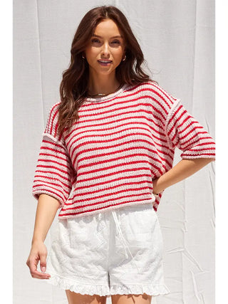 Harbor Stripe Knit Top Pink/Red