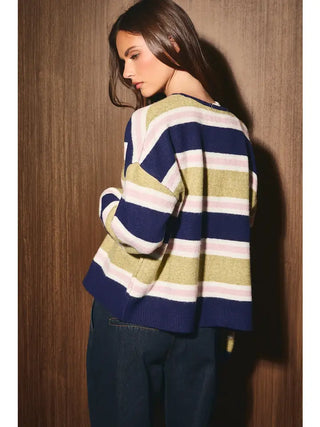 LE LIS | Harper Stripe Cardigan Olive Pink