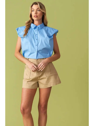 Bria Collared Crop Top Light Blue