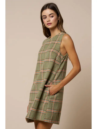 Mae Plaid Dress Olive Brick