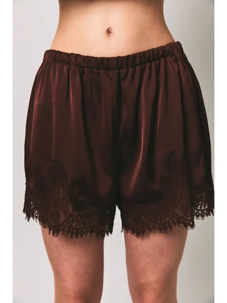 LE LIS | Sailor Lace Trim Shorts | Chocolate