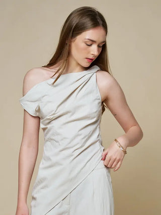 Fallon One-Shoulder Top Ecru