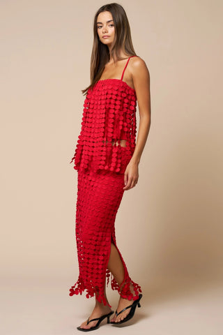 Valencia Fringe Skirt Red