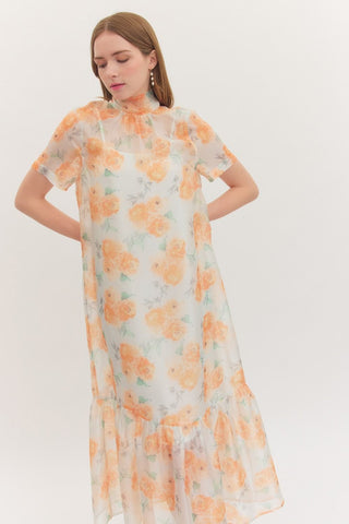 ENTRO | Mist Floral Midi Dress Orange