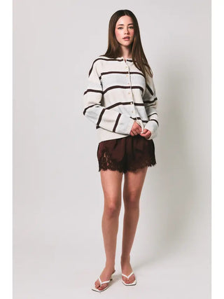 LE LIS | Harper Stripe Cardigan Cream Gray
