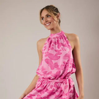 Butterfly Printed Chiffon Midi Dress