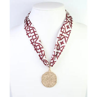 Lainey Geometric Skinny Scarf Maroon White