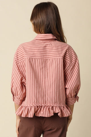 Annie Stripe Ruffle Hem Blouse Peach