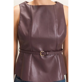 Emilia Faux Leather Top Burgundy