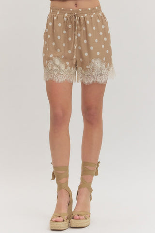 ENTRO | Palms Lace Trim Polka Dot Shorts