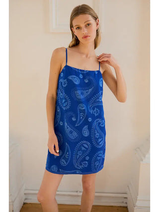 Cobalt Blue Paisley Slip Mini Dress