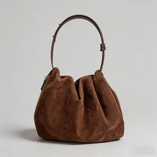 Faux Suede Ruched Shoulder Bag Coffee
