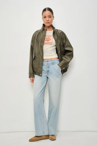 Kari Leather Oversized Jacket Deep Olive