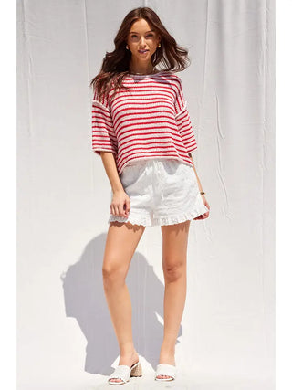 Harbor Stripe Knit Top Pink/Red