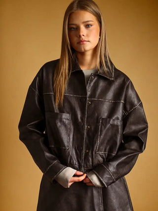 Sienna Faux Leather Jacket Brown