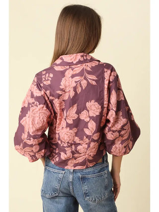 Jennie Floral Balloon Shirt Wine Pink