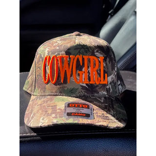 THREADED RODEO | Camo Neon Cowgirl Embroidered Trucker Hat