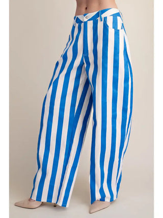 GLAM | Boardwalk Stripe Barrel Pants - Blue