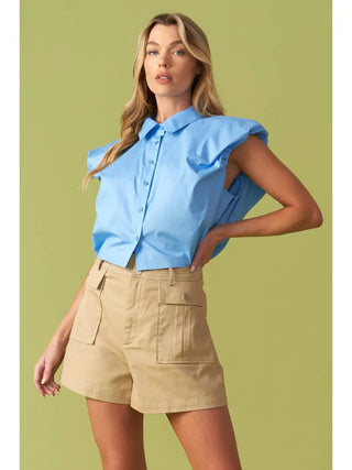 Bria Collared Crop Top Light Blue