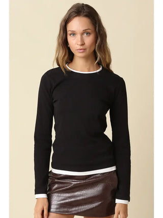 Mary Contrast Top Black White