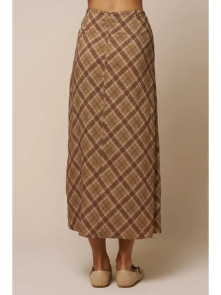 Darcy Plaid Skirt Mocha Brown