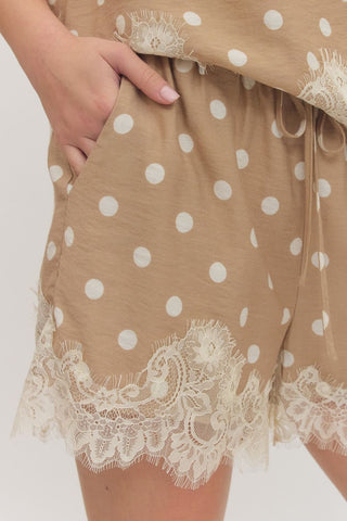 ENTRO | Palms Lace Trim Polka Dot Shorts