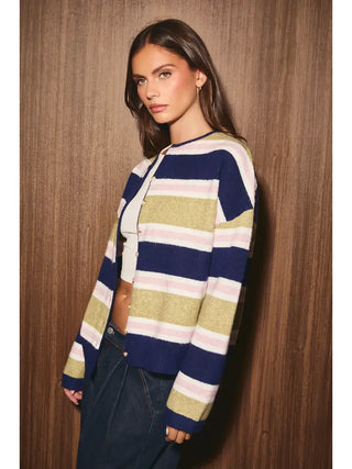 LE LIS | Harper Stripe Cardigan Olive Pink