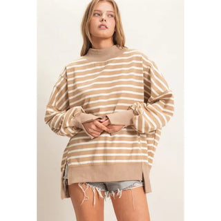 Harper Stripe Sweatshirt Taupe Cream