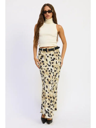 Bias Abstract Belted Maxi Skirt