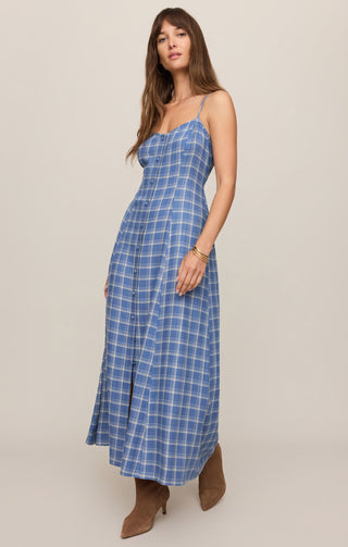 Z SUPPLY |  Angel Eyes Plaid Midi Dress Mystic Blue