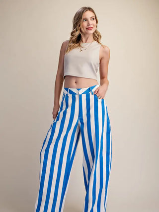 GLAM | Boardwalk Stripe Barrel Pants - Blue
