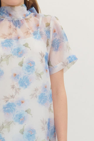 ENTRO | Mist Floral Midi Dress Blue