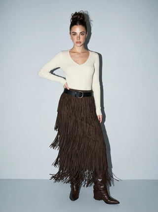 Courtney Fringe Skirt Brown