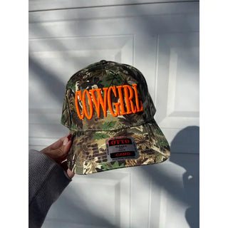 THREADED RODEO | Camo Neon Cowgirl Embroidered Trucker Hat