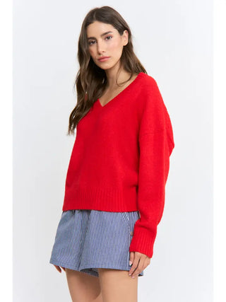 Riva V Neck Sweater Red