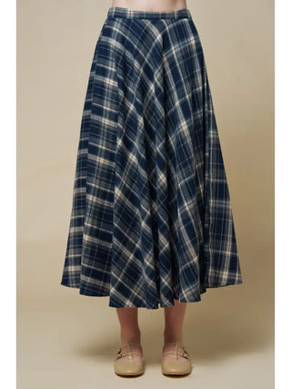 Eliza Plaid Maxi Skirt Navy