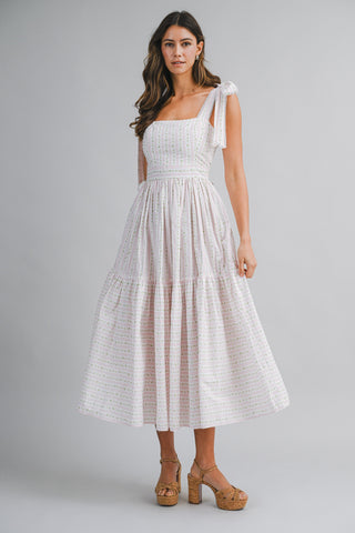 Mable Carmen pink floral tiered midi dress