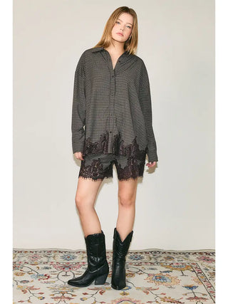 Hadley Lace Shirt | Brown Plaid