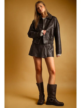 Sienna Faux Leather Jacket Brown