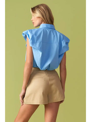 Bria Collared Crop Top Light Blue