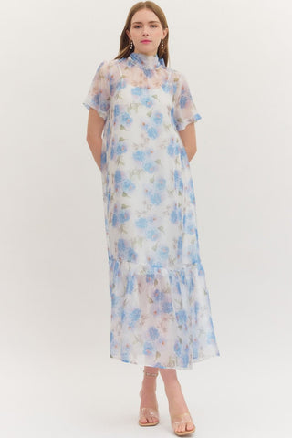 ENTRO | Mist Floral Midi Dress Blue