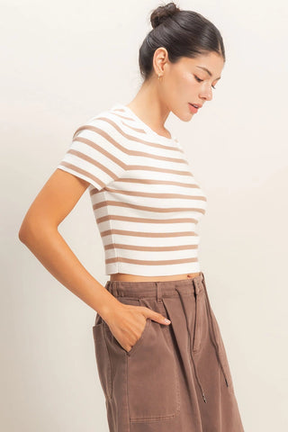Ava Stripe Crop Sweater Taupe