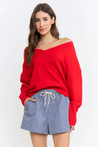 Riva V Neck Sweater Red