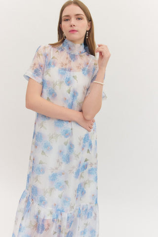 ENTRO | Mist Floral Midi Dress Blue