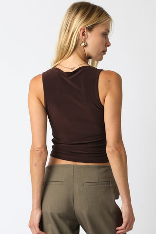 Stephanie Mock Neck Sleeveless Top Chocolate Brown