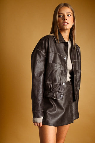 Sienna Faux Leather Jacket Brown