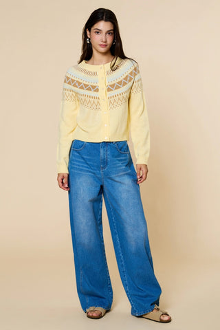Fair Isle Pattern Cardigan Lemon