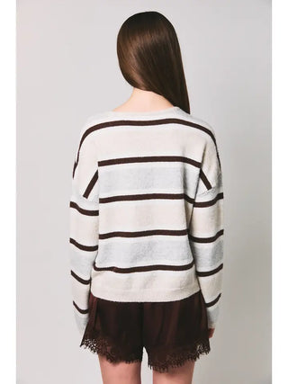 LE LIS | Harper Stripe Cardigan Cream Gray
