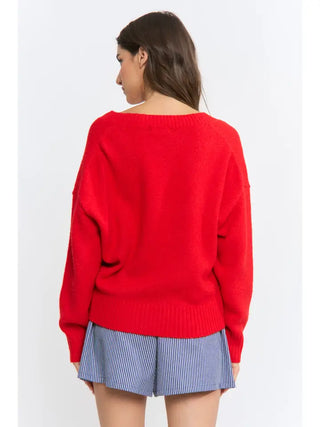 Riva V Neck Sweater Red