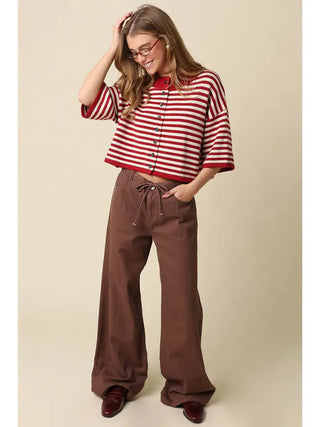 Natalia Stripe Knit Top Burgundy